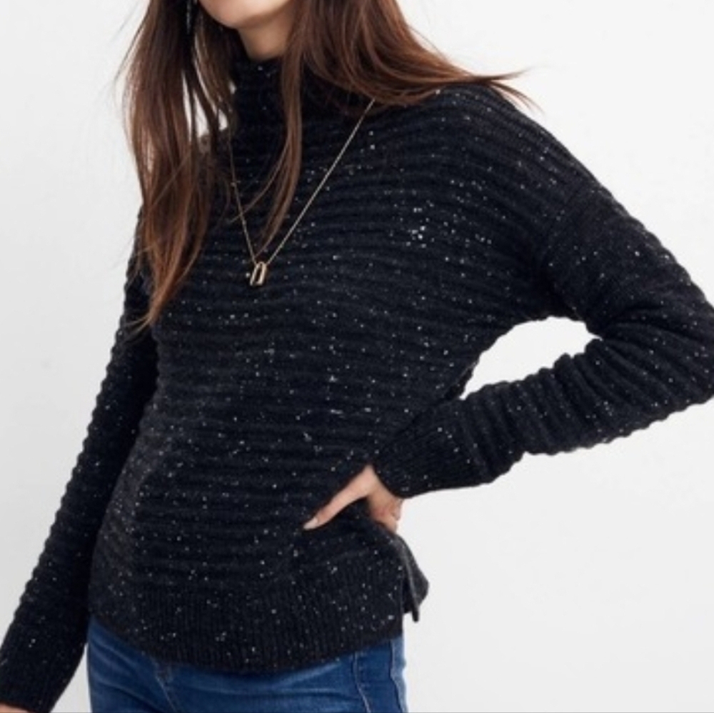 Madewell Donegal Belmont Mockneck Textured Knit Wool Blend Sweater, EUC!